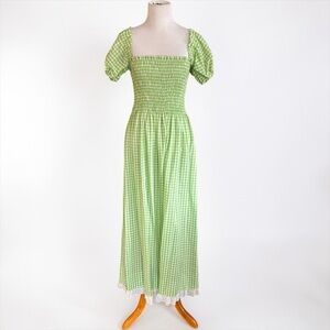 Vintage Green Gingham Smocked Maxi Dress